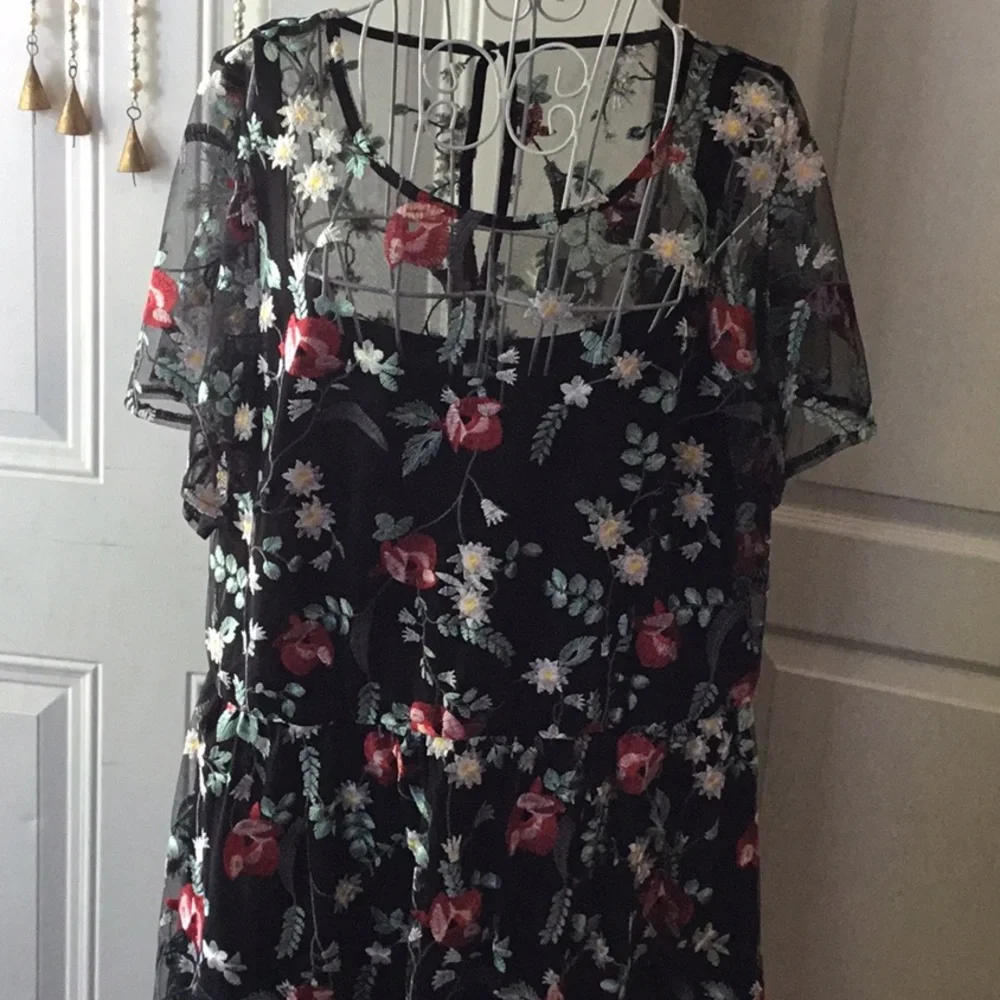 Lane Bryant Black and Pink Flutter Sleeve Midi Sundress - Picture 2 of 4